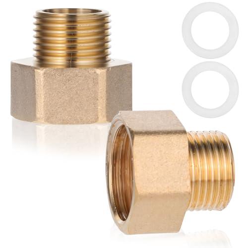 Bewudy 1 Pack Brass Pipe Fittings, 1/2" to 3/4" Reducer Adapter Coupler, NPT Male x Female Fitting With White Sealing Gasket