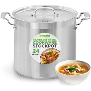 NutriChef Stainless Steel Cookware Stock Pot - 24 Quart, Heavy Duty Induction Soup Pot With Lid, Induction, Ceramic, Glass and Halogen Cooktops Compatible - NCSPT24Q
