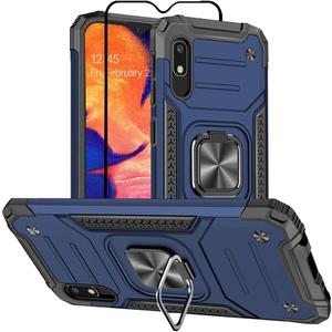 Samsung Galaxy A10e Case, Samsung a10e Case, with Tempered Glass Screen Protector, Hard Rubber Bumper with 360 Rotation Ring Kickstand Cases for Samsung Galaxy A10e (Blue)