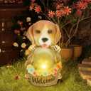 Solar Garden Outdoor Statues Dog Decor with LED Lights, Resin Art Decorations for Home Porch Balcony Yard Decor for Woman, Mom Housewarming Thanksgiving Birthday Gifts