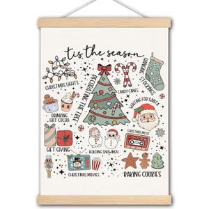 DNEULYR Trendy Christmas Tree Wall Art Poster, Funky Christmas Wall Decor, Holiday Winter Xmas Tree Santa Snowman Gingerbread Poster Hanger Frame for Home Bedroom Living Room, 12x16 Inches (color5)