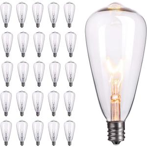 25-Pack Edison Replacement Light Bulbs,7-Watt E12 Candelabra Base ST40 Replacement Clear Glass Light Bulbs for Outdoor Patio ST40 String Lights, Warm White