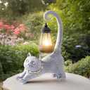 RM ROOMERS Cat Garden Statue with Lantern  Solar Cat Light Outdoor Figurine for Yard Patio Porch  Gifts for Women Gardeners  House Decorations, Birthday & Mothers Day Garden Gifts