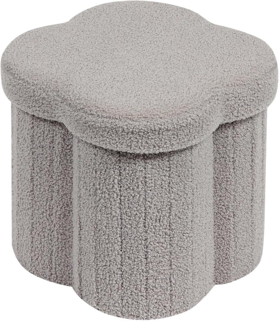 B FSOBEIIALEO Storage Ottoman Cube, Flowers Shaped Ottomans with Storage Foot Stool Footrest for Lving Room, Boucle Ottoman Seat for Dorm Room,Faux Teddy Fur, Grey 12.6"x12.6"x12.6"