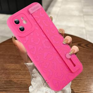 MOWIME Compatible with iPhone 11 Case with Strap Wrist, Cheetah Print Shockproof Soft TPU Protective Cover for Women Girls, Slim Anti Scratch Case for iPhone 11 6.1 Inch, Hot Pink