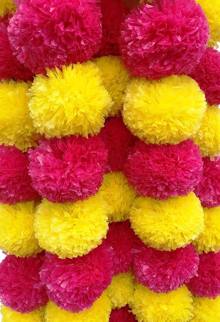 5Pc Marigold Garlands 4.5Ft Artificial Marigold Flower Strands Diwali Decoration Pooja Wedding Home & Indian Festival Dcor Vibrant Floral Faux for Da de Muertos & Day of Dead (Magenta & Yellow)