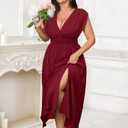 baronshion Womens Plus Size Dresses Short Sleeve V Neck Casual Dress Elastic Waist Flowy A Line Long Maxi Dresses Red (Red, XXL)