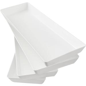 US Acrylic White Plastic Serving Trays (Set of 4) 15 x 5 | Narrow Unbreakable Reusable Rectangular Party Platters | Serve Appetizers, Fruit, Veggies, & Desserts | BPA-Free & Made in USA