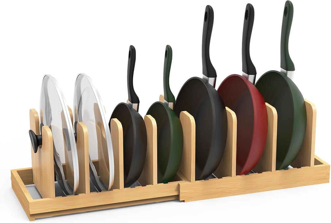 Bamboo Pot Lid Organizer, Pots and Pans Organizer Inside Cabinet, Pot Lids holder for Kitchen Countertop