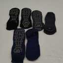 Muezna Men's Non-Slip Yoga Socks, Anti-Skid Pilates, Barre, Bikram Fitness Hospital Slipper Socks with Grips (12-14, Black+grey+blue -3 Pairs)