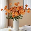 Artificial Chrysanthemum Flowers,Brunt Orange Faux Flower for Pottery Vase,Fake Silk Kiku Mums Pompom Ball Flowers Plants for Autumn Halloween, 8 Pcs Floral Stems Centerpiece Arrangements Home Decor