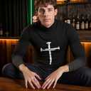 Hrbtens Men Casual Turtleneck Slim Fit Basic Tops Lightweight Thin Pullover Sweater Long Sleeve Underwear Male Blouse T-Shirt Blue (Black, XXL)