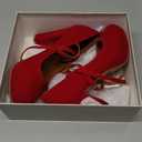 Mostrin Red Chunky High Heels for Women Sexy Closed Toe Platform Pumps with Buckle Strap Mary Jane Dress Shoes for Formal Prom Party Size 9