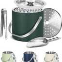 Ice Bucket, Ice Bucket with Silicone Sealing Ring, Double-Wall Vacuum Insulation, Champagne Buckets with Filter Layer, Ice Tongs Ice Scoop (Grey Green, 3 L)