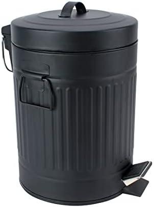 SIMPLEMADE Round Step Trash Can, Stainless Steel with Lid, Small Metal Wastebasket/Garbage Can for Bathroom, Office, Black, 5 Liter / 1.3 Gallon -