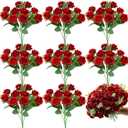 8 Pack Rose Artificial Flowers Bouquet, 10 Small Silk Rose Heads Per Pack, Fake Roses Bunches for Wedding Table Centerpieces Bridal Bouquet Mother's Day Valentine's Day Home Decor, Red