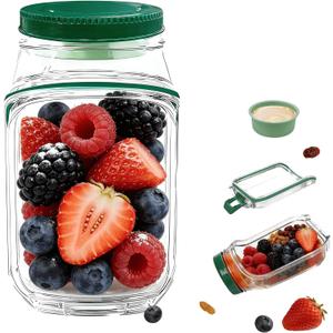 TJR Salad Pod Mason Jar Side Open  Leakproof Vertical Layering Salad Jars with Built-In Dressing Containers, Reusable & Portable Lunch Containers for Office, Picnic & Travel (Pack of 1)