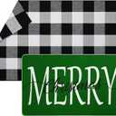 Geelin 2 Pcs Christmas Door Mat Outdoor Merry Christmas Front Door Mats Buffalo Checkered Rug (30'' x 18'' and 43'' x 27.5'') for Home Entrance Indoor Outdoor Decorative Coir Rugs (Green)