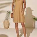 Imily Bela Womens Summer Dresses Casual Beach Tank Eyelet Sleeveless Sundresses 2025 Loose Swimsuit Coverup with Pockets (Beige)