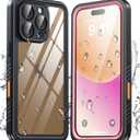 ANTSHARE for iPhone 16 Pro Case, Waterproof Built-in Screen Protector, [12 FT Military Drop Proof] [Full Body Shockproof] [Dustproof] [IP68 Underwater] Phone Case for iPhone 16 Pro 6.3''- Pink/Clear