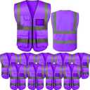 10 Pack Safety Vests, High Visibility Reflective Vest with 5 Pockets and Zipper for Men Women, Working Vest for Outdoor