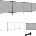 SunnyRoyal 5' x 24' Privacy Fence Screen Panel with Iron Poles Freestanding No Dig Heavy Duty Windscreen Mesh Fabric Temporary Dog Fencing for Outdoor Backyard Patio Garden (Light Gray)
