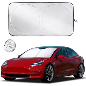 EcoNour Windshield Sun Shade for Tesla Model 3/Y 2017-2026(Fit Model Y Juniper 2025-2026/Model 3 Highland 2024)Upgraded Foldable Sunshade, Window Sun Visor Protector, Blocks UV Rays Keep Your Car Cool