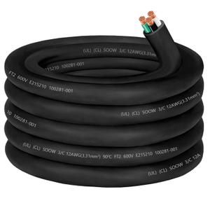 25ft 12/3 12 AWG SOOW Portable Power Cable,600V 12 Gauge Electrical Cable-3 Conductor SOOW Extension Cord for Motor Lead,Welder Machine,Generator,Portable Light,EV Car Charger,Industrial Outdoor