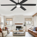 65 Inch Ceiling Fans with Lights, Farmhouse Large Ceiling Fans with Remote, Black Modern Ceiling Fan with LED Light, Quiet DC Motor for Living Room, Bedroom, Kitchen, Indoor
