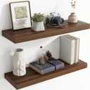 30 Inch Floating Shelves for Wall, 8 Inch Deep Floating Shelf for Storage & Display, Rustic Wall Mounted Shelf with Invisible Brackets for Living Room, Kitchen, Bathroom, Home Decor, Set of 2, Walnut