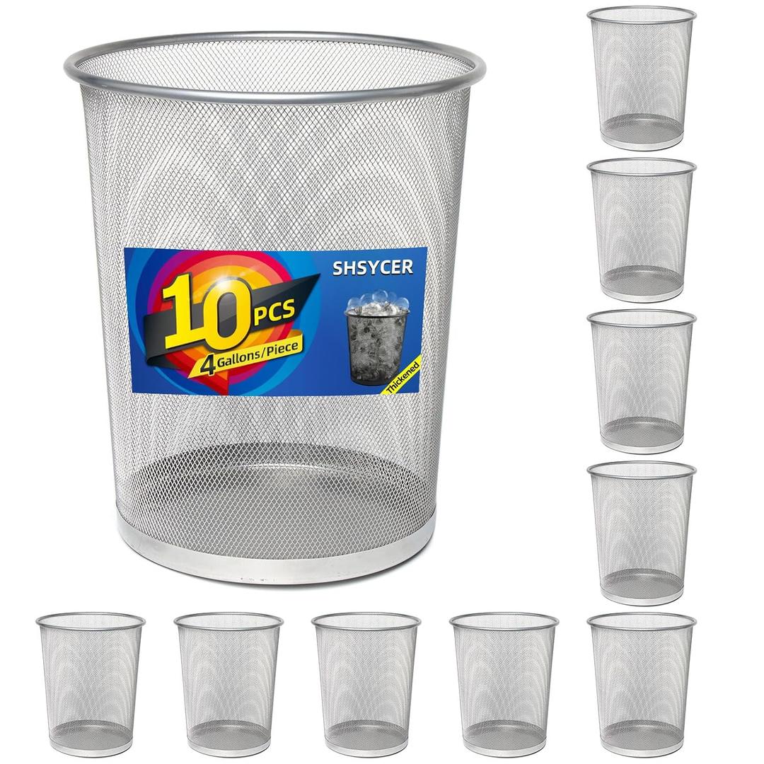 Silver Mesh Trash Cans 4 Gallon, 10Pack, Metal Wire Wastebaskets, Waste Basket Trash Can, Silver Mesh Trash Can for Office, Recycling Garbage Container Bin for Office, Home, Bedroom