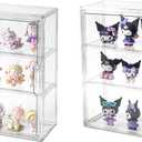 3 Tier Display Case for Collectibles,Clear Display Box with 2 Movable Plates ,Storage Container with Magnetic Door (Large 2 Pack)