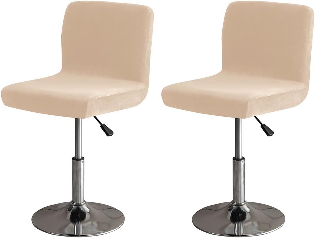 Bar Stools Cover with Back Velvet Barstools Slipcovers Stretch Counter Height Bar Stool Covers Protector Square Swivel Barstool Covers for Kitchen Bar Set of 2 Beige-Gray