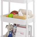 UDEAR 3-Tier Rolling Utility Cart with 12 Category Labels,Multifunctional Storage Shelves with Handle and Lockable Wheels for Room,Office,Kitchen,Bathroom,White