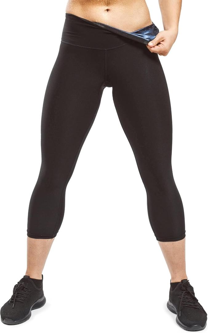 Sweat Shaper Women's Sauna Leggings Compression High Waist Yoga Pants Thermo Sweat Capris (Black, XL)