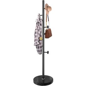 Modern Metal Coat Rack Stand, Coat Rack Freestanding with Natural Marble Base, Sturdy Heavy Duty Coat Racks with 8 Hooks, Black Coat Hall Tree Stand for Entryway, Office