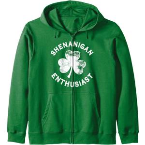 Shenanigan Enthusiast Funny St. Patrick's Day Zip Hoodie (Dark Green) S