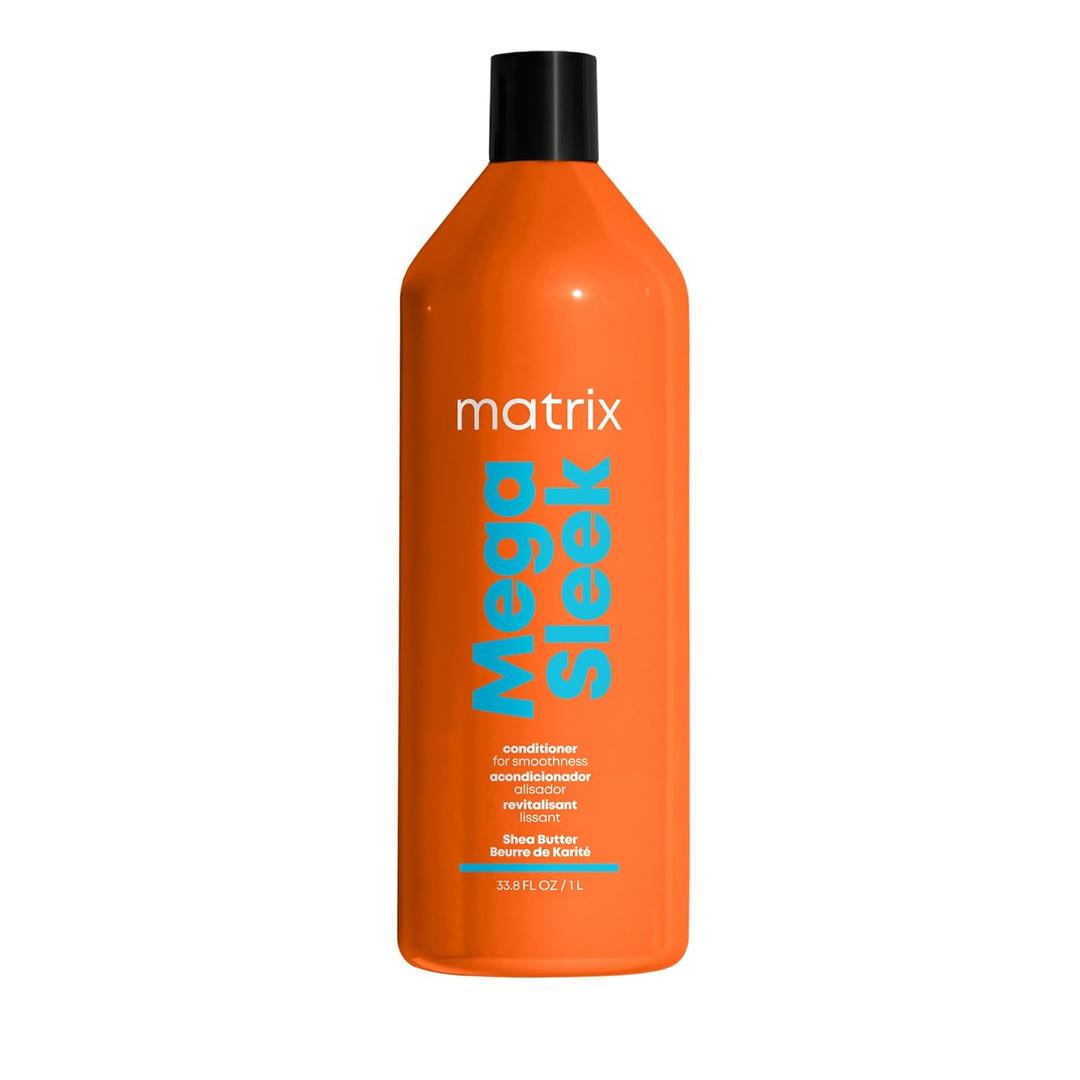 Matrix Mega Sleek Conditioner  Smoothing and Detangling, Moisturizes and Adds Shine, For Dry, Damaged & Frizzy Hair, Salon Professional Conditioner, With Shea Butter, Vegan, 33.8 Fl Oz