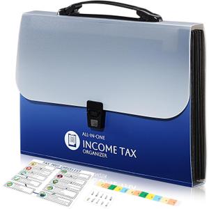 1 Set Tax Record Organizer All in One Income Tax Document Organizer 13 Pockets Expanding File Folder Portable Monthly Paper Bill Receipt Holder A4 Letter Size (Blue)