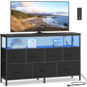 SONGMICS BELLAH Collection - Dresser for Bedroom with App-Controlled LED Lights and Charging Station, Chest of Drawers, TV Stand, 7 Drawers, Shelf, Modern, Ink Black ULGS733BH02S
