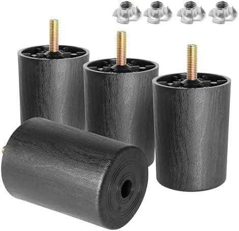 Masendelk M8-1.25 Metric Thread Bolts Plastic Furniture Legs 3 Inch Black Round Tapered Sofa Feet with T-Nuts - Couch Feet Replacement - Couch Legs Set of 4