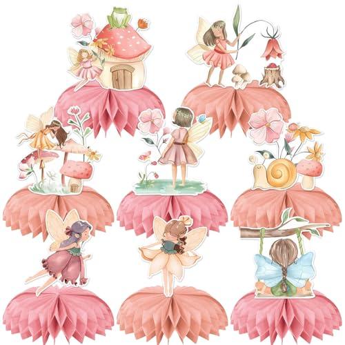 8 PCS Fairy Theme Honeycomb Centerpieces Pink Floral Fairy Girls Birthday Party Decoration My Fairy First Baby Shower Happy Birthday Party Supplies