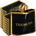 Sweetude 200 Pcs Black Thank You Plastic Shopping Bags with Handle 12 x 15 In Merchandise Boutique Bags for Small Business Gifts Stores