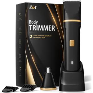 Electric Razor for Men, IPX7 Waterproof Versatile Shaver for Temple, Groin, Nose, Ear Hairs, Beard, Body Hair Trimmer, Painless Grooming Kit with 2 Replaceable Heads, Birthday Gifts for Men (2-in-1 Black)