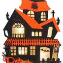 Halloween Decorations Indoor Haunted House Lights, Wooden Tabletop Decoration for Home, Battery Operated Light Up Halloween Decor for Desk Table Fireplace Room Party Decor