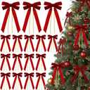 24 Pcs Velvet Ribbon Bows for Christmas Tree, Rustic Ribbon Ornaments Vintage Crafts Wreath Bows for Xmas Door Garland Gift Wrapping Decorations(Red)