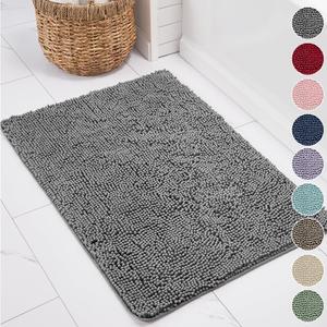 KANGAROO Bathroom Rugs, Chenille Soft Absorbent Bath Rug, Shaggy Shower Mat, Quick Dry Machine Wash Bathmat, Plush Carpet Mats for Tub, Bathtub and Room Home Decor Accessories, 24x17, Gray (Grey)