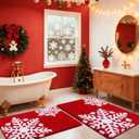 Christmas Bathroom Rug 2 Piece, Extra Soft Absorbent Microfiber Thick Plush Fluffy Bathroom Rugs, Non-Slip Backing, Machine Washable Bath Rugs, Holiday Xmas Decor Indoor Bath Mat, Red, Two Snowflakes