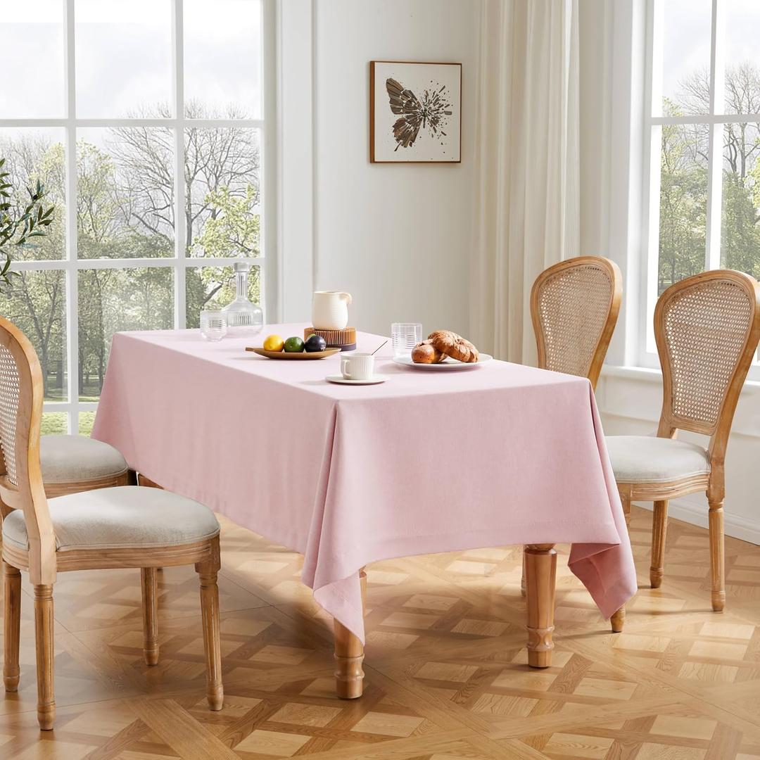 ZeeMart Basic Linen Textured Table Cloth, 52 x 70 Inch Pink, Farmhouse Style Pink Rectangle Tablecloth, Wrinkle Resistant Washable Heavy Weight TableCloths
