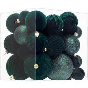Velvet Christmas Ball Ornaments Dark Green Xmas Tree Decorations 36pcs Shatterproof Christmas Ornaments Set with 5 Styles in 3 Sizes(Small Medium Large) (Mixed)